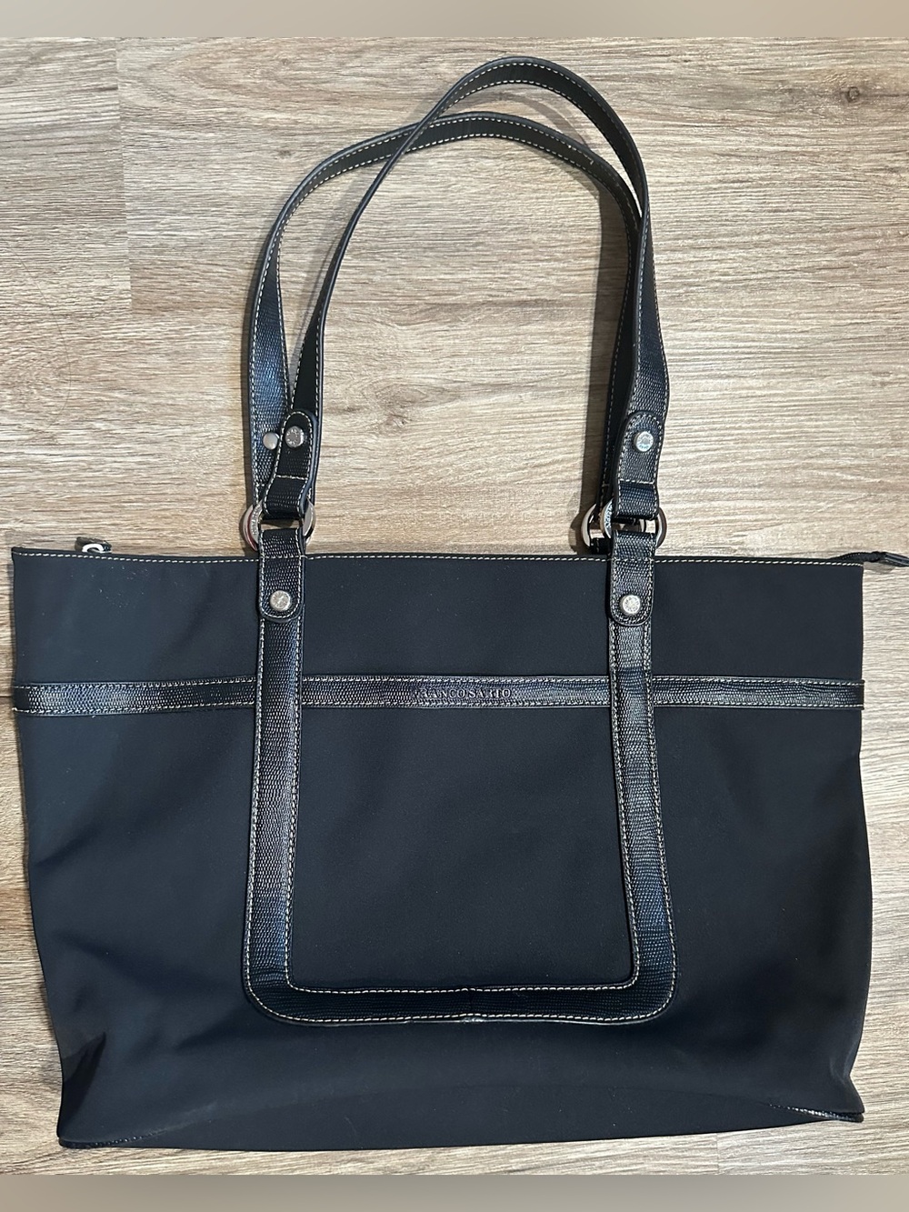 Vintage Franco Sarto Black Nylon Shoulder Tote Bag Medium